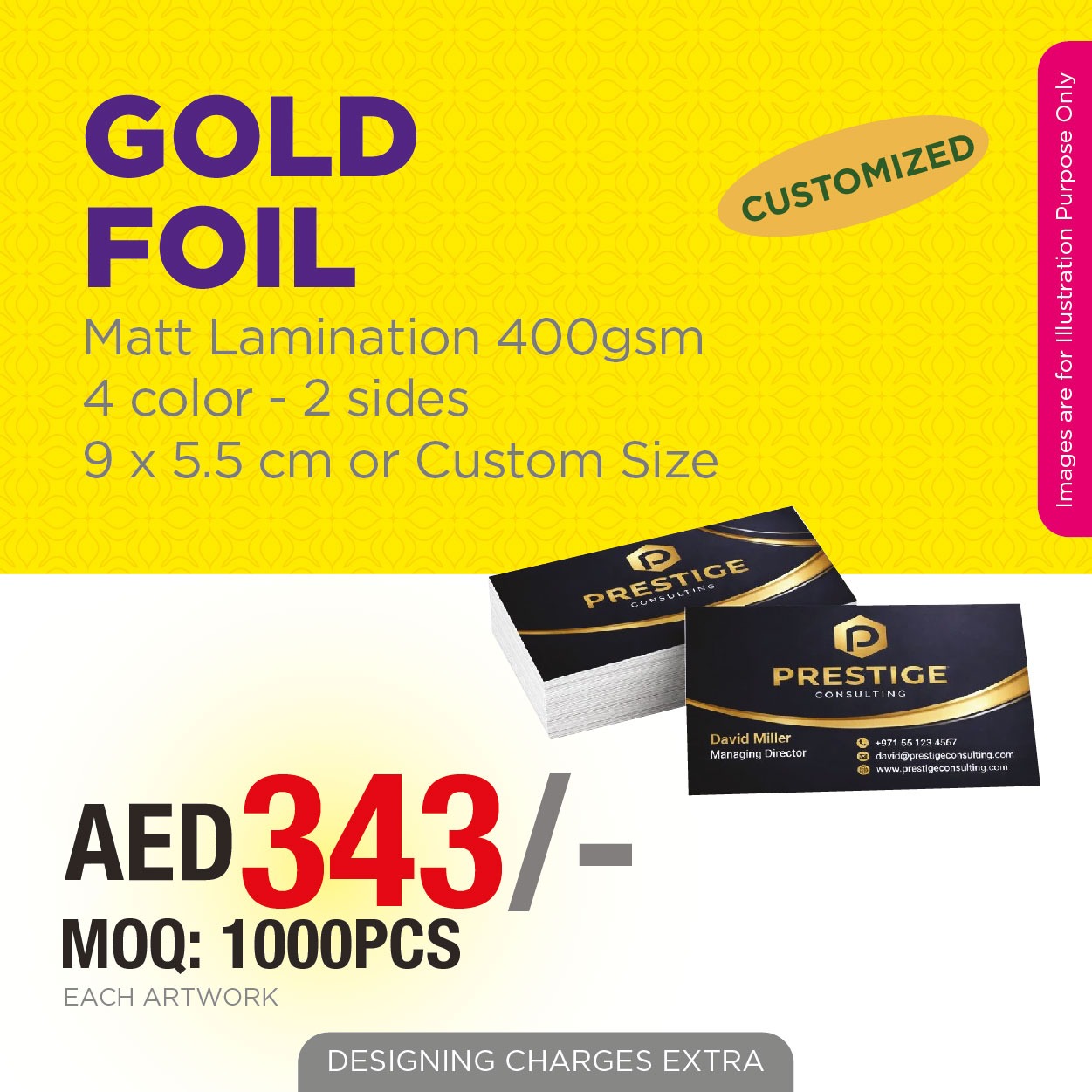 Gold Foil Business Cards UAE | Premium 400gsm Matt Laminated Cards